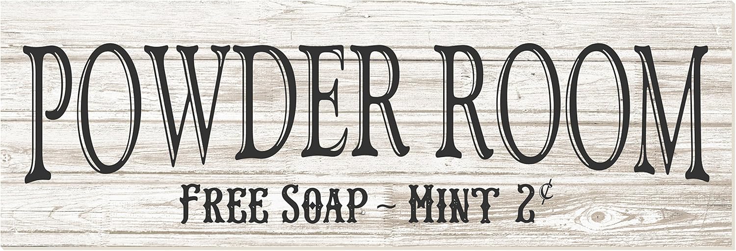 Powder Room Brown Wood Rustic Style Wall Décor Sign 8x24