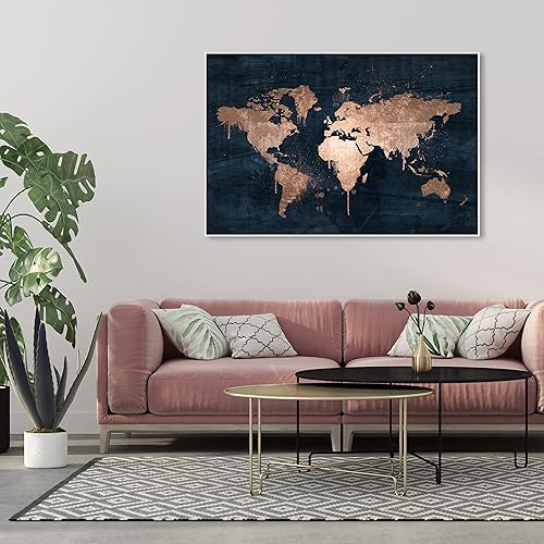 Miniatura 3 de The Oliver Gal Artist Co. Mapas y banderas - Lienzo decorativo enmarcado para pared, diseño de mapamundi Copper, mapas del mundo