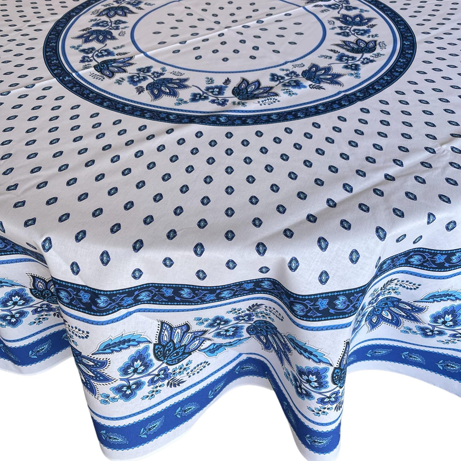 68" Round Lisa White Cotton Coated Provence Tablecloth by Le Cluny