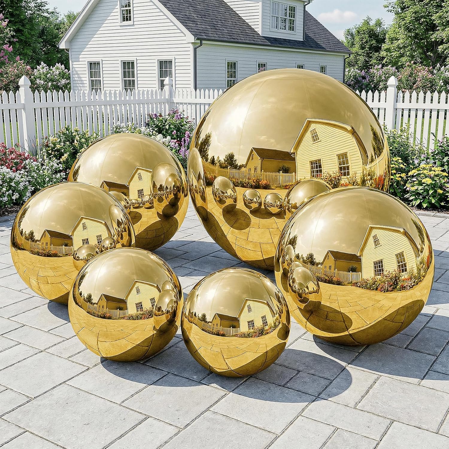 6PCS Gold Inflatable Mirror Ball Set,Reusable PVC Mirror Balls Large Event Decoration Hanging&Standing Balloon with Electric Pump for Event,Wedding,Party Decor(Gold, 6Pcs+Pump)
