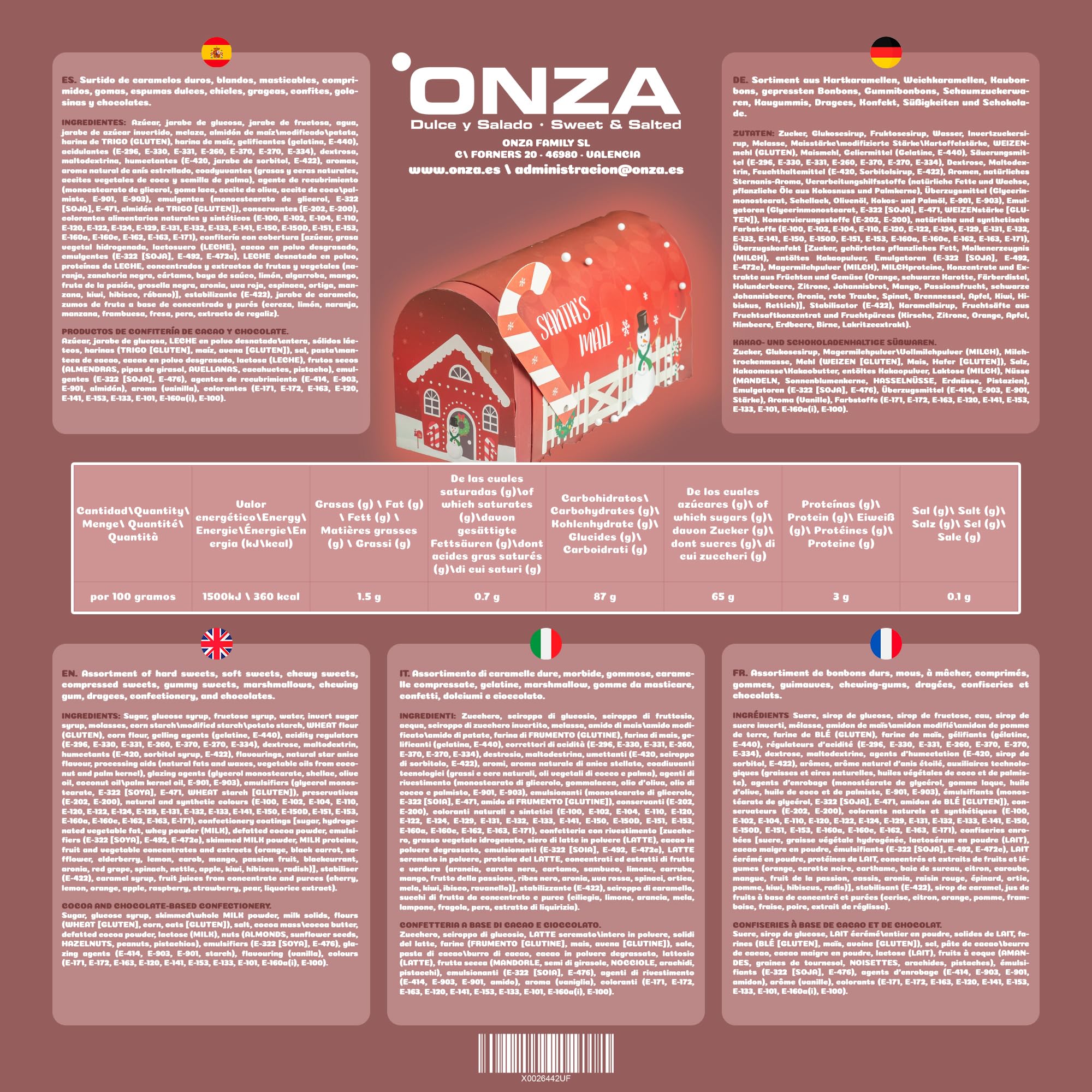 Onza Cesta de Chuches para regalar con forma de buzón navideño - Caja regalo para Navidad con dulces y golosinas - Lote de chucherías originales para regalar. 1000 GR.