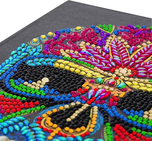 Miniatura 4 de Crystal Art Cuaderno de pintura de diamantes, kit de cuaderno de calavera, crea una cubierta brillante para cuaderno con cristales, para edades de 8