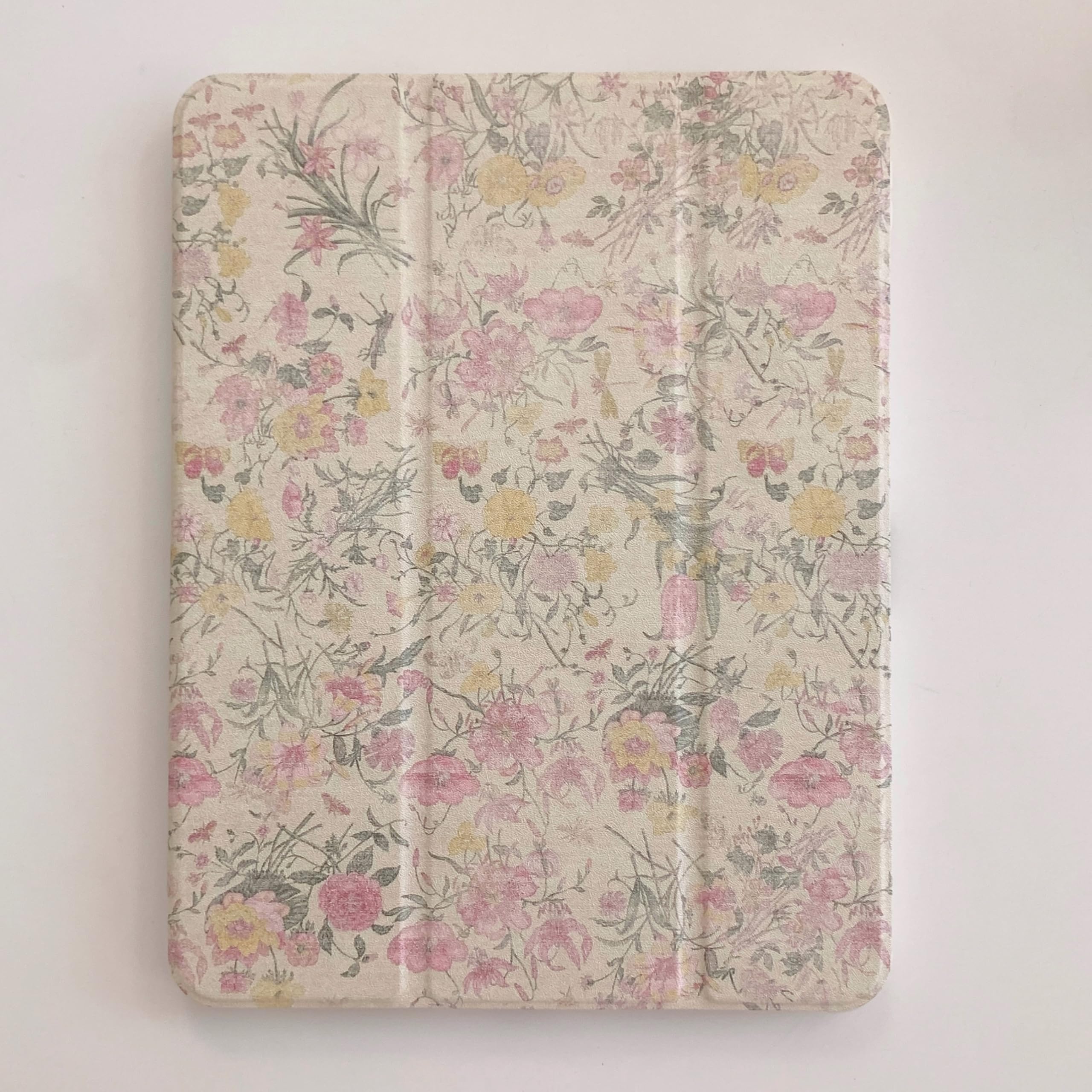 Adjustable Stand Hard PU Clear Back Folio Case for Apple Flowers Floral Pattern Refreshing Classic Vintage Pretty Chic Cute Lovely Girls Women (for iPad 9 10.2-inch 9th Generation 2021)