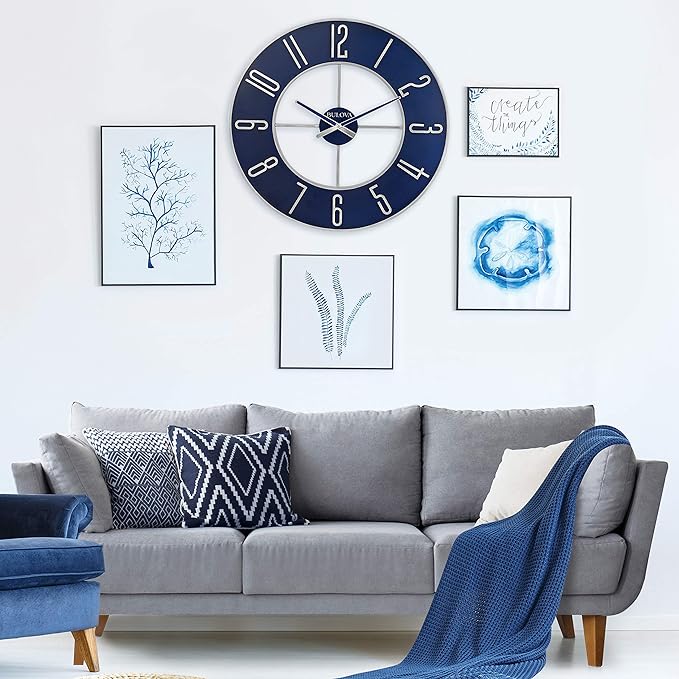 Reloj de Pared Bulova Azul y Plateado 27 pulgadas Analógico miniatura 2
