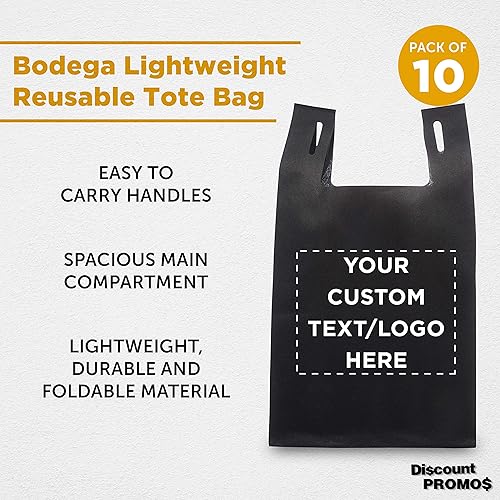 Miniatura 3 de DISCOUNT PROMOS Bodega - Juego de 10 bolsas de mano ligeras personalizadas, reutilizables, ideales para comestibles, ferias comerciales, recuerdos