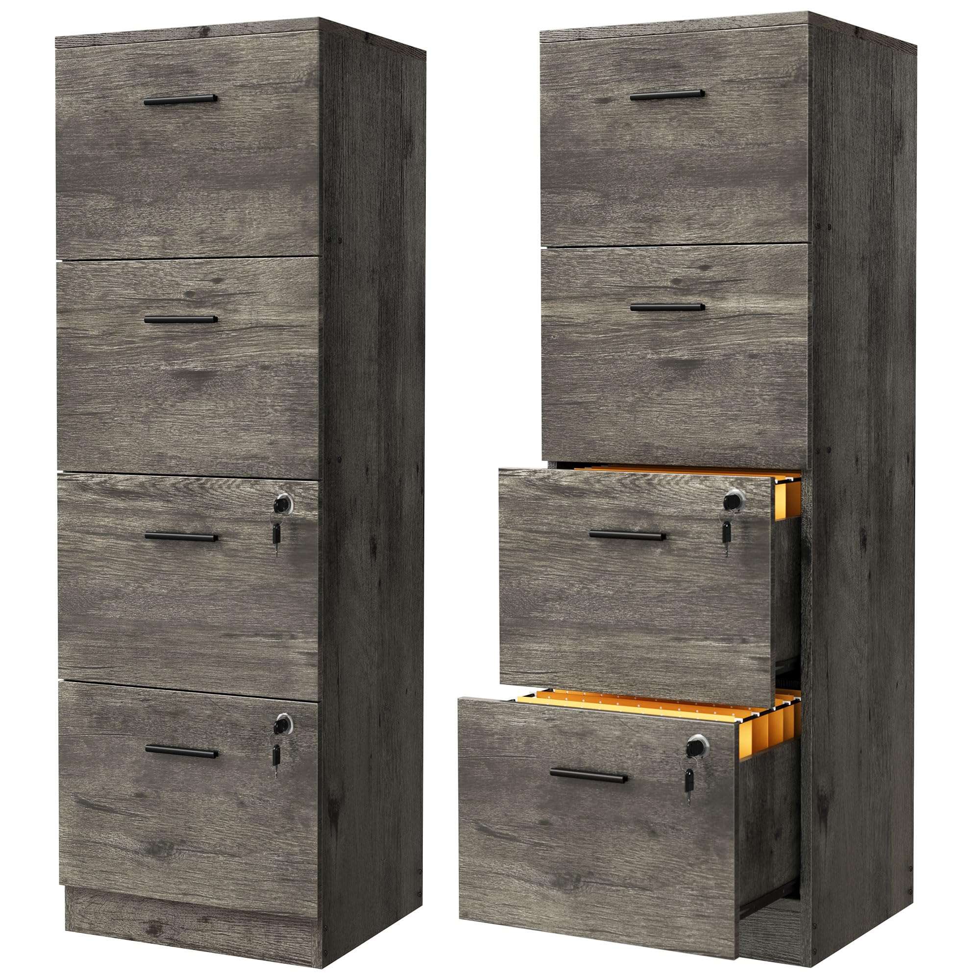 YITAHOME Armoire de Bureau à 4 tiroirs, verrouillable, 130,7 cm de Profondeur, pour classeurs de Format A4, pour la Maison et Le Bureau, Grise