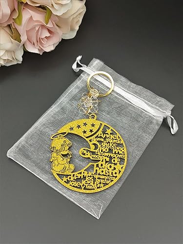 Miniatura 6 de Solkool 12 llaveros de madera con diseño de luna de ángel, regalos de bautismo con ángeles para niña, baby shower, recuerdos de bautizo con bolsas