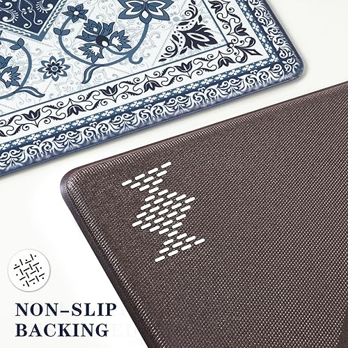Miniatura 5 de ASPMIZ Tapetes de cocina bohemios azules para piso, 2 piezas, tapetes de cocina acolchados antifatiga, alfombras de cocina de espuma viscoelástica
