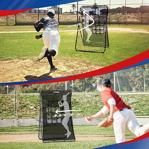 Miniatura 4 de 2-in-1 Baseball Rebounder Net & Pitching Net, Dual-Sided Training Equipment with 4-Angle Adjustment, 9-Zone Target and Weight Ball