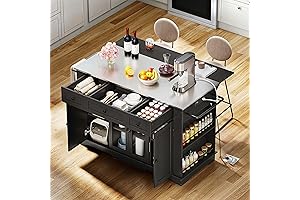 "DWVO Spacious Island Paradise" Kitchen Island with Storage, Seating, and Convenience