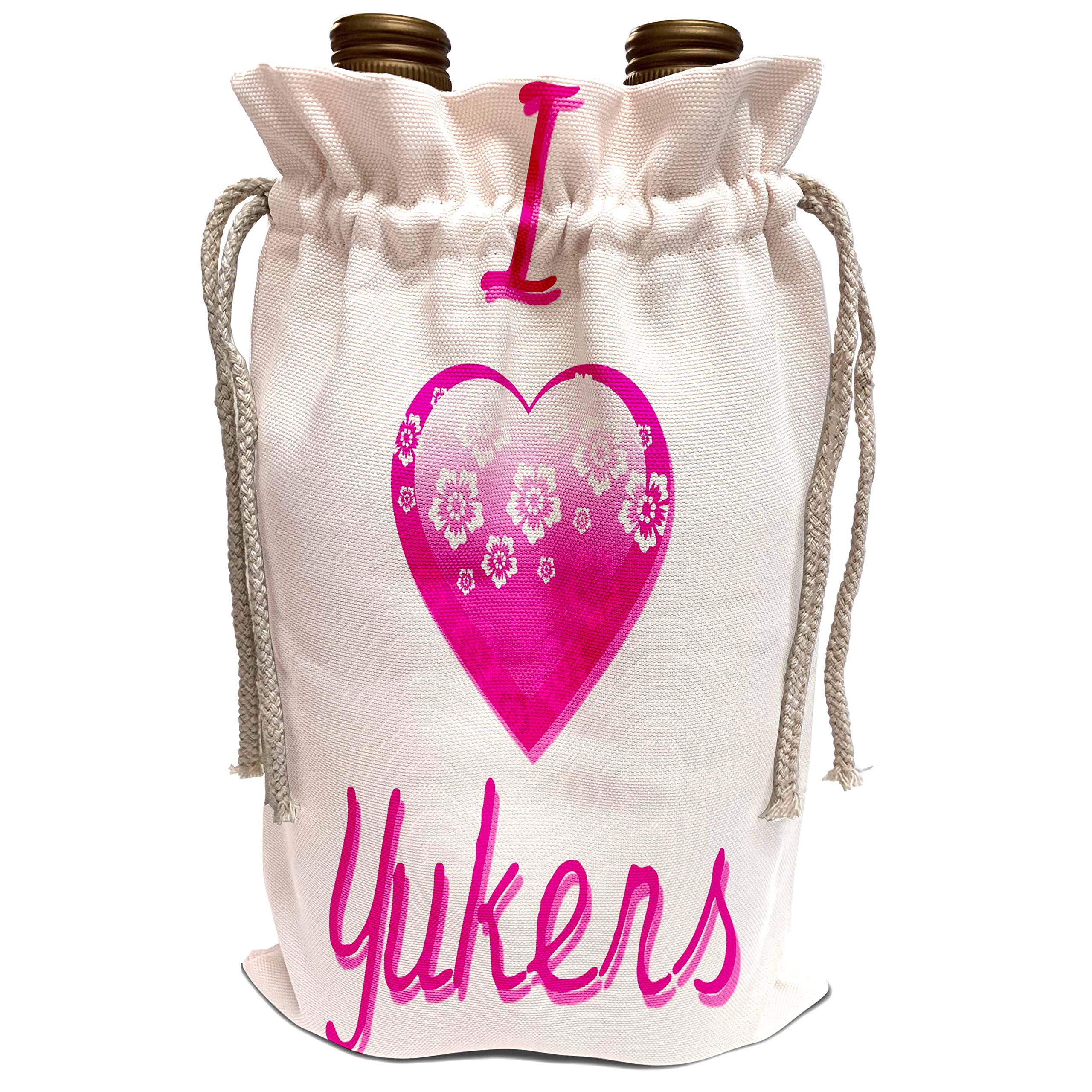 3dRose Blonde Designs Pretty Pink Flowery I Love Animals Heart - Pretty Pink Flowery I Love Yukers - Wine Bag (wbg_121848_1)