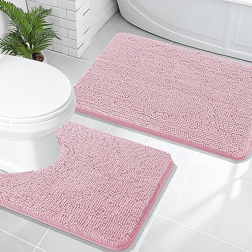 Miniatura 72 de OLANLY Juego de 2 alfombras de baño, tapetes de baño de felpilla suave y absorbente y tapete para inodoro con contorno en forma de U, alfombra de