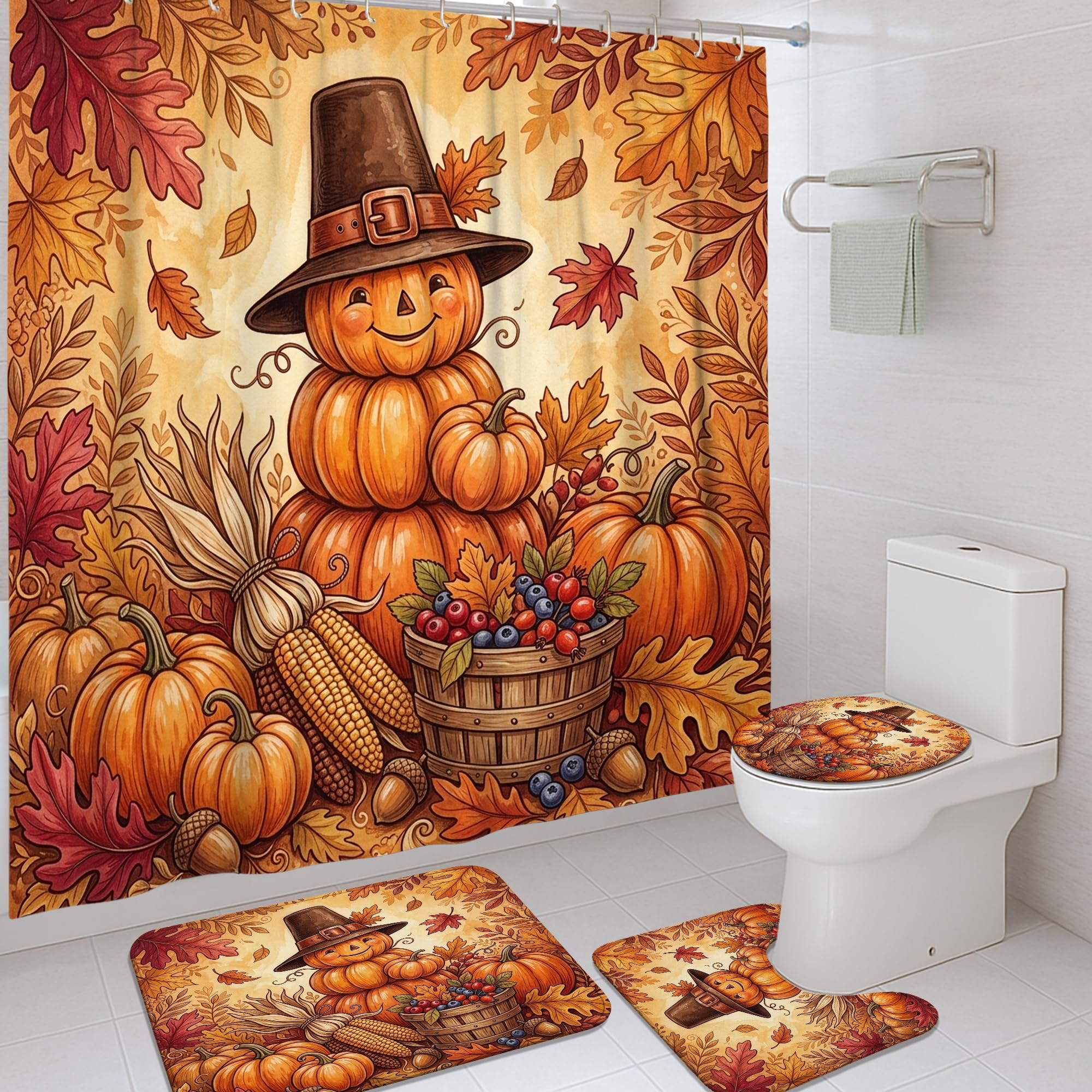 Rideau de douche en toile rustique à motif feuilles de maïs lavable pour décoration champêtre