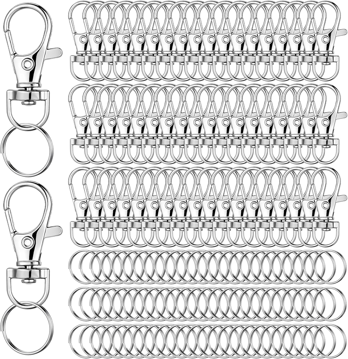 500 Pack Keychain Hooks with Key Rings, 250 PCS Keychain Clips and 250 PCS Key Chain Ring, Swivel Lanyard Snap Hook, for Jewelry Making, DIY Crafts, Lanyard Making (Silver)