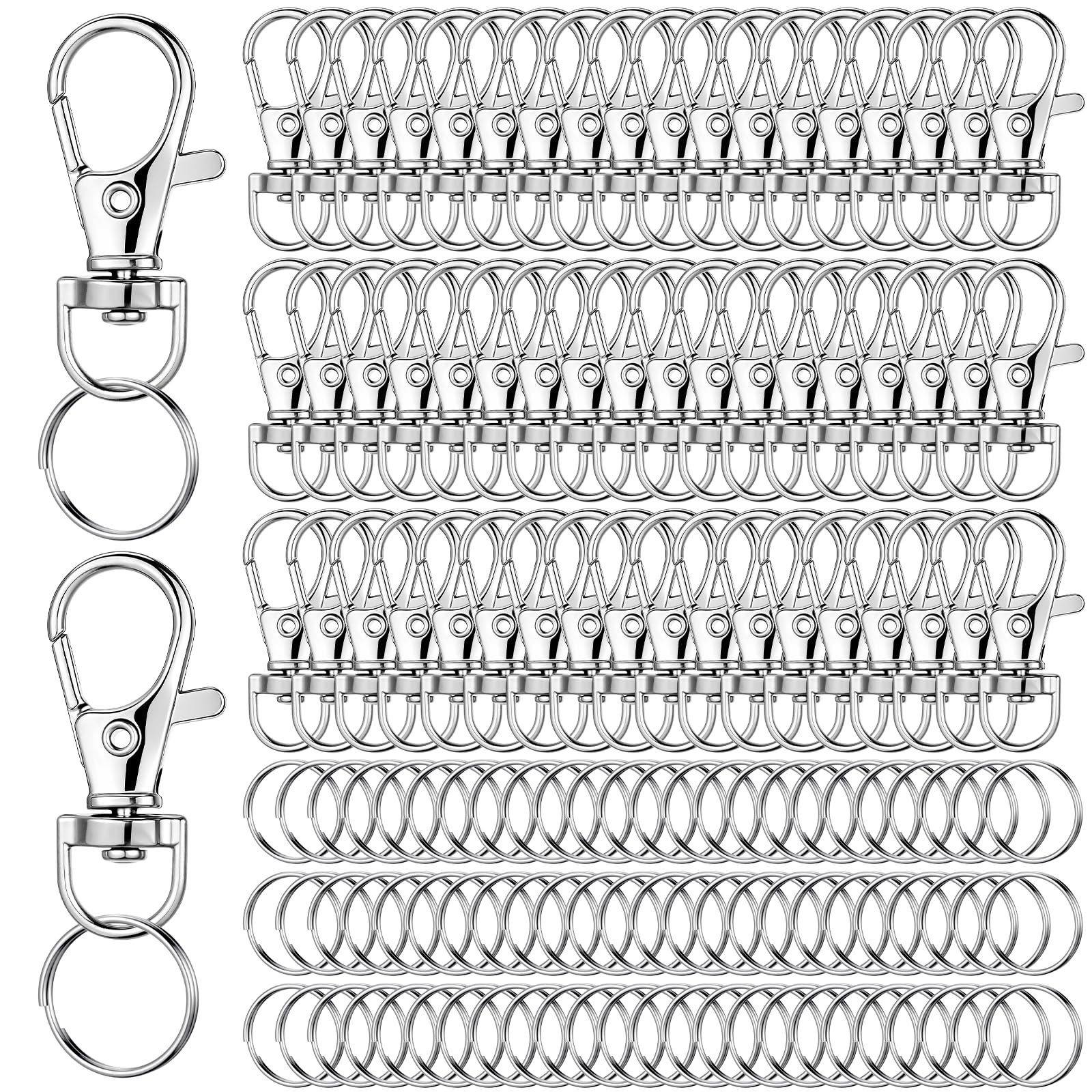 Photo 1 of 500 Pack Keychain Hooks with Key Rings, 250 PCS Keychain Clips and 250 PCS Key Chain Ring, Swivel Lanyard Snap Hook, for Jewelry Making, DIY Crafts, Lanyard Making (Silver)