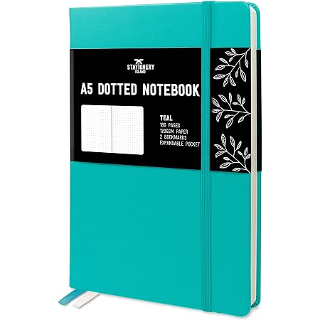 Stationery Island A5 Dotted Notebook – Teal. Hardcover Bullet Grid Journal with 180 Pages and Premium 120gsm Paper. for Notes, Planning, Study, Travel, Journaling and Projects