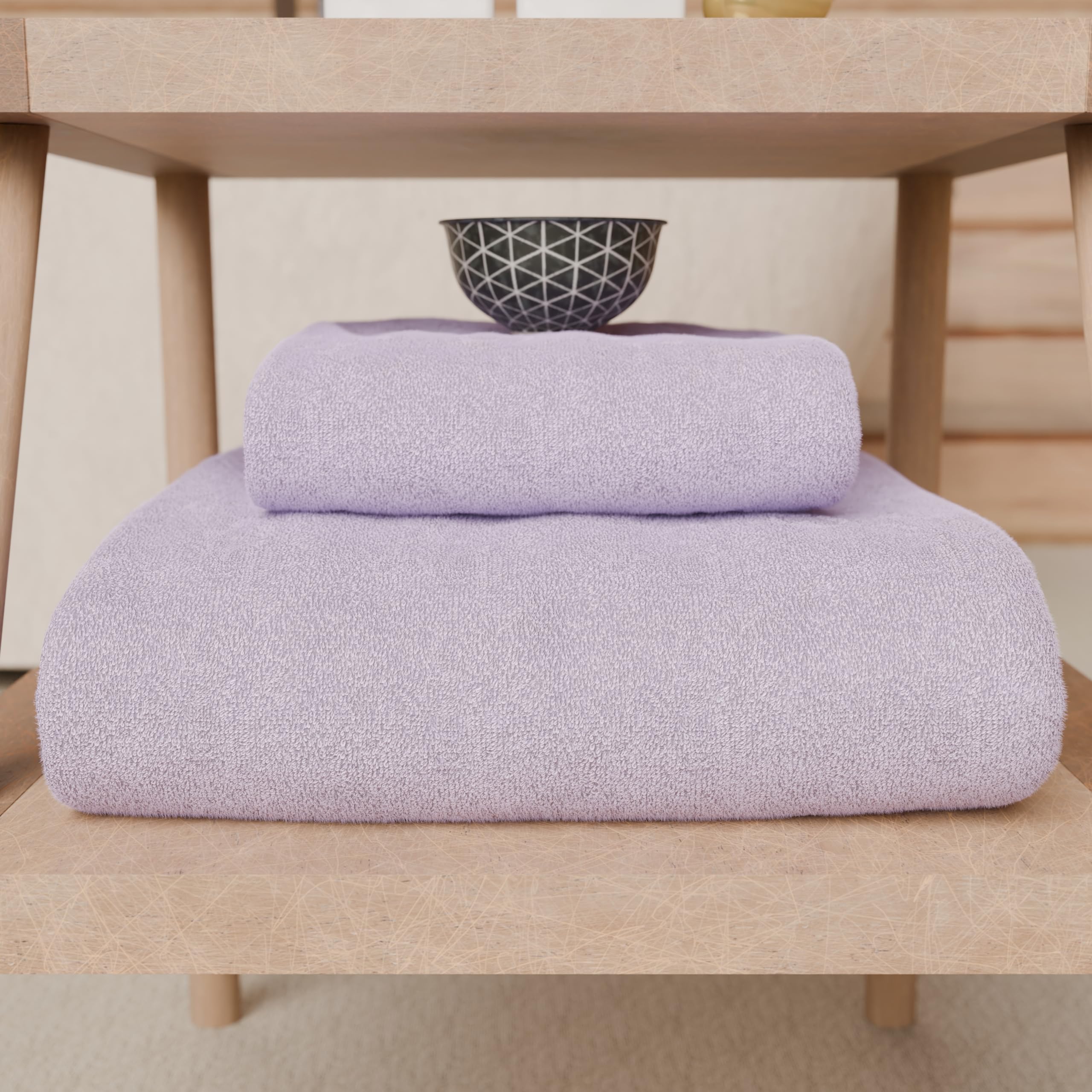 PETTI Artigiani Italiani - 100% Cotton Terry Bath Towels, 1+1 Towel Set, 2 Pieces 1 Face Towel and 1 Hand Towel, Lilac Towels - Image 4