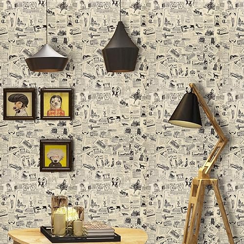 Miniatura 8 de WENMER Papel de contacto de periódico de 17.71 x 590 pulgadas, papel tapiz autoadhesivo vintage para despegar y pegar, papel tapiz extraíble para