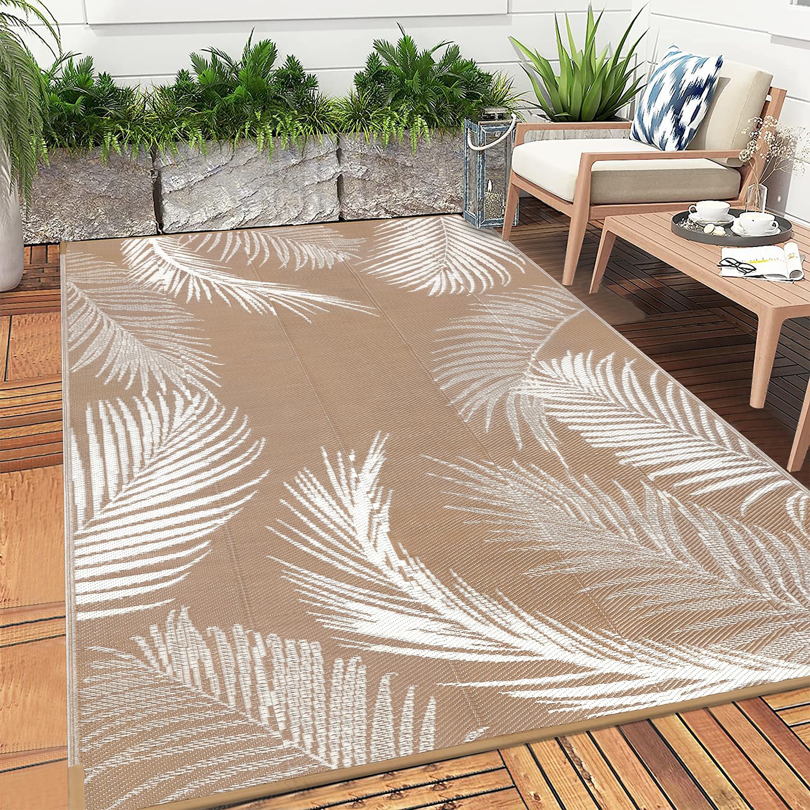 Pauwer Tappeto da esterno impermeabile, 1,5 x 2,3 m, reversibile, in plastica, per esterni, patio, campeggio, camper, patio, picnic, cortile, terrazza, balcone, portico