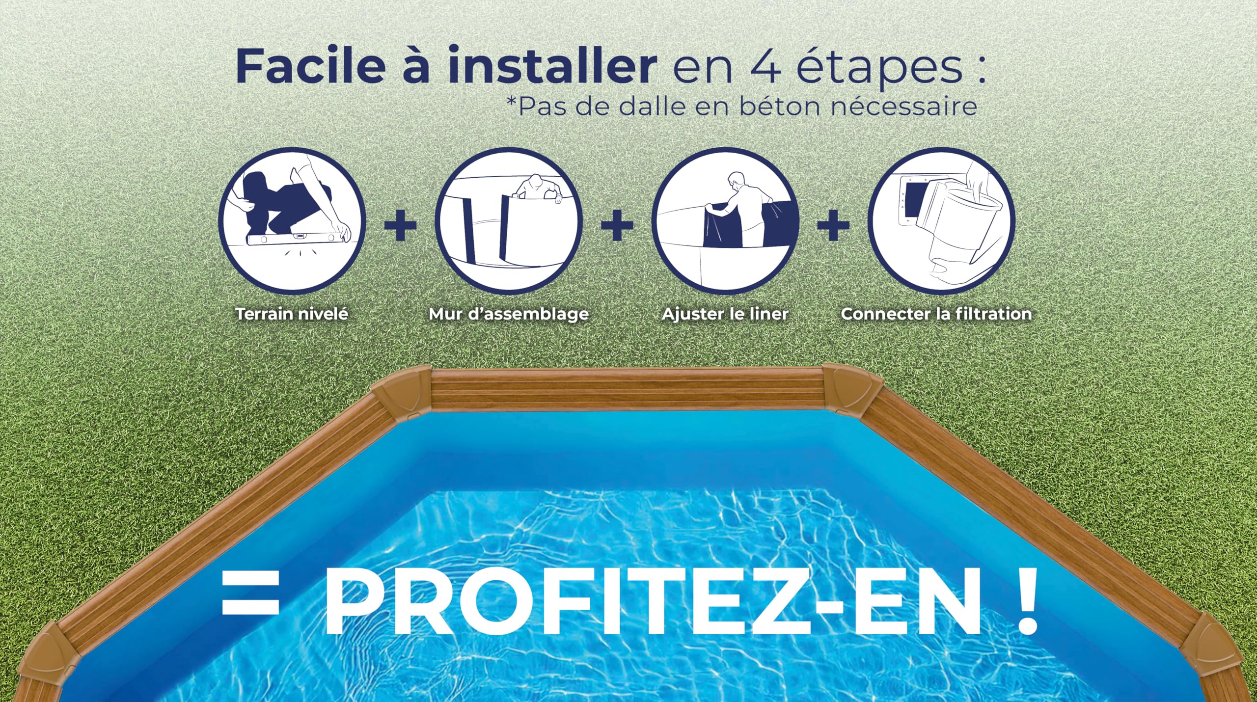 GRE KITPR453W Sicilia - Piscine Hors-Sol en Acier, Piscine Ronde avec Structure en Acier Imitation Bois. Piscines Hors-Sol pour Jardin, Ø460 x 120 cm