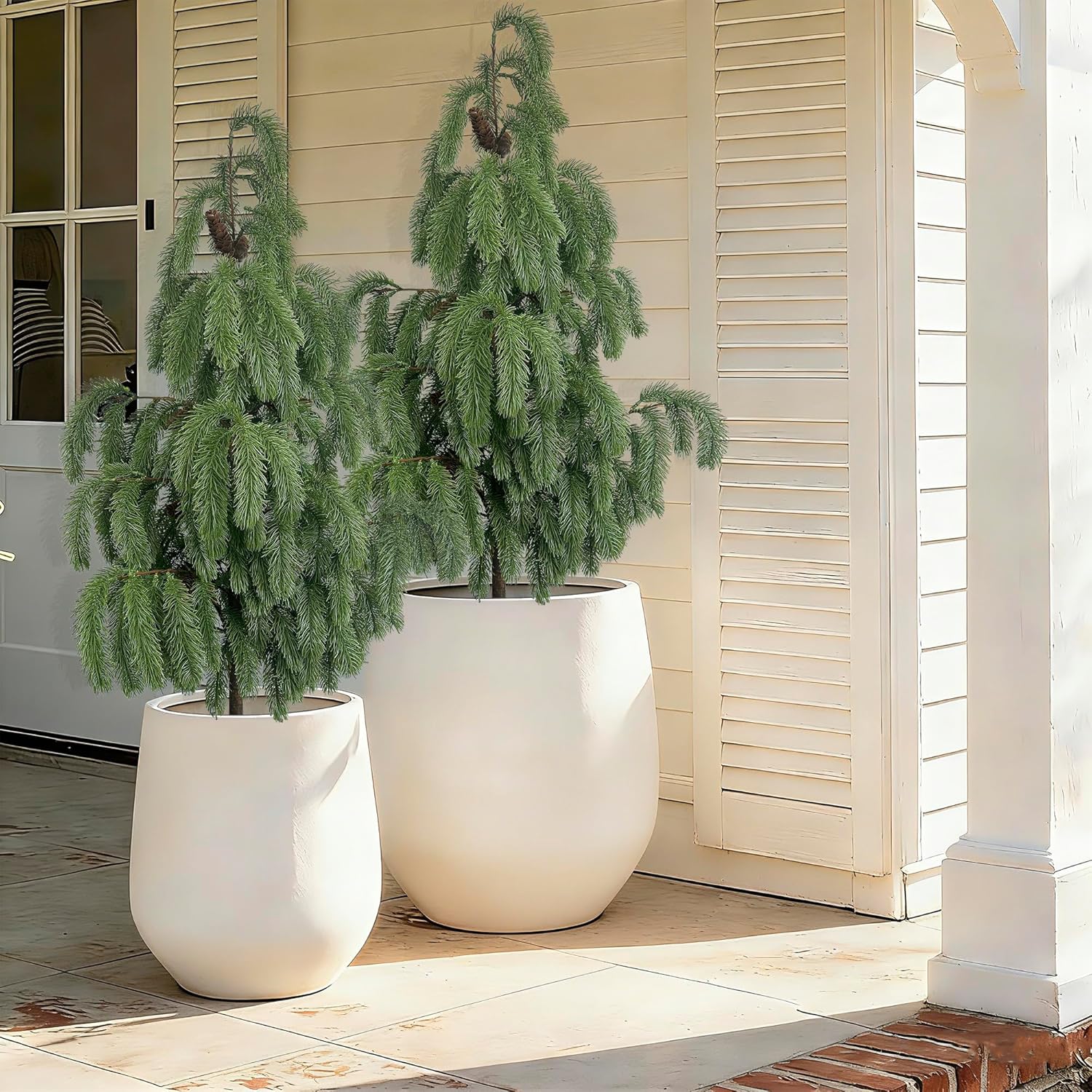 4FT Artificial Norfolk Pine Potted Tree, Real Touch Faux Christmas Greenery, 48in Black Pot, for Outdoor Front Porch, Entryway & Year-Round Home Decor, 2-Pack