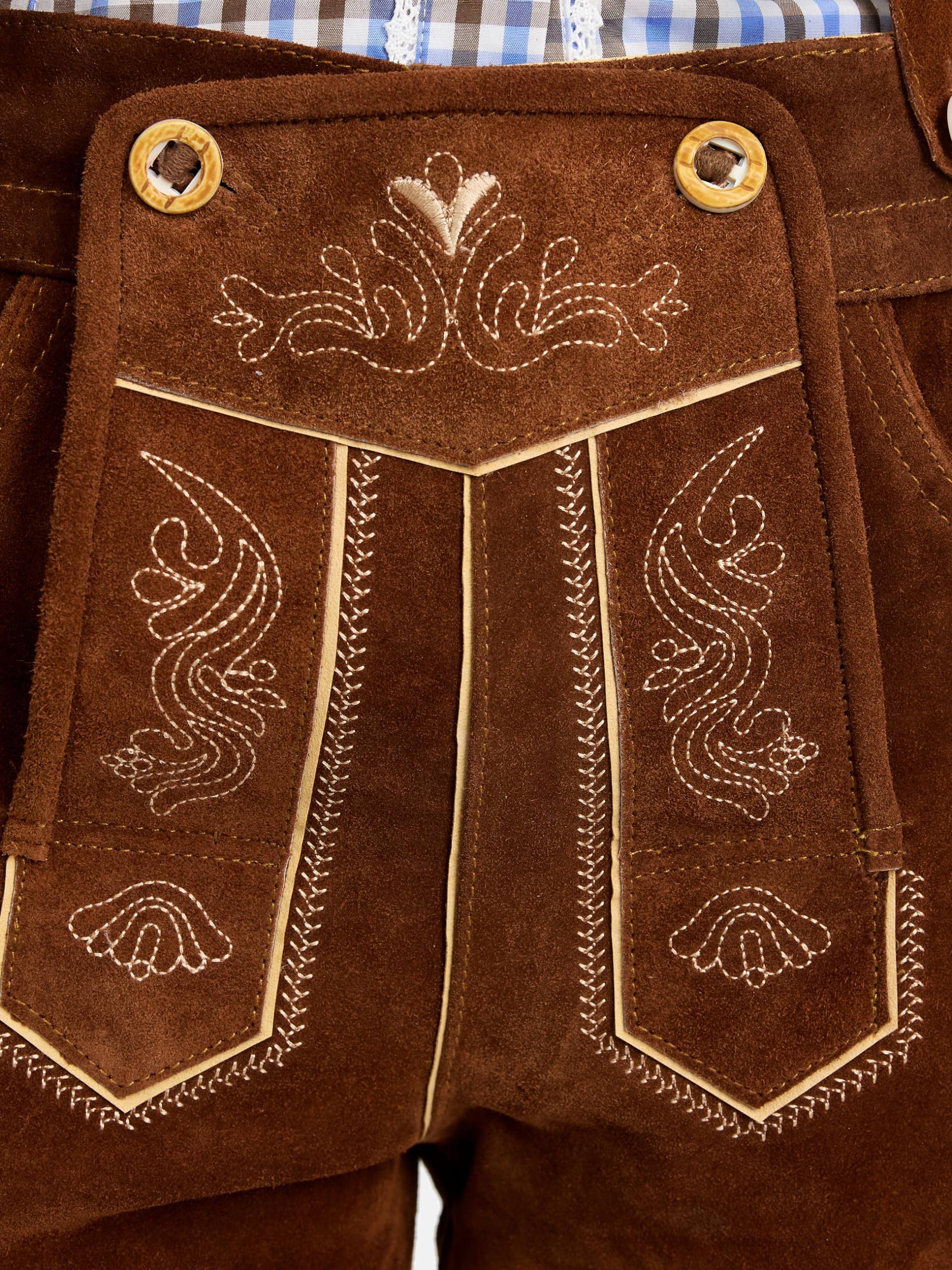 Steigenhöfer Lederhose Damen Tracht Shorts - 100% Rindsleder - Annika - Traditionelle Kurze Hose für Frauen - Inklusive verstellbaren Trägern - Gürtelschlaufe - Dirndl Alternative