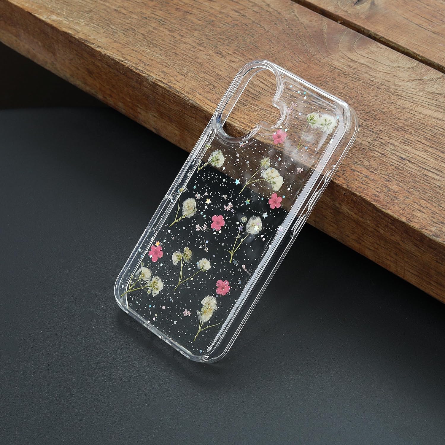 YUCHii for iPhone 16 Clear Case,Aesthetic Floral Phone Case with Pressed Real Flowers Design,Glitter Cute Floral Pattern Women's Phone Case Slim Soft TPU Protective Girl's Phone Cover for iPhone 16 - Image 5
