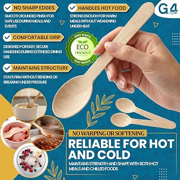 G4GADGET 100x Wooden Spoons - Disposable Spoon Biodegradable Birch Wood Utensils for Parties, Picnics, Weddings, BBQs, and Events