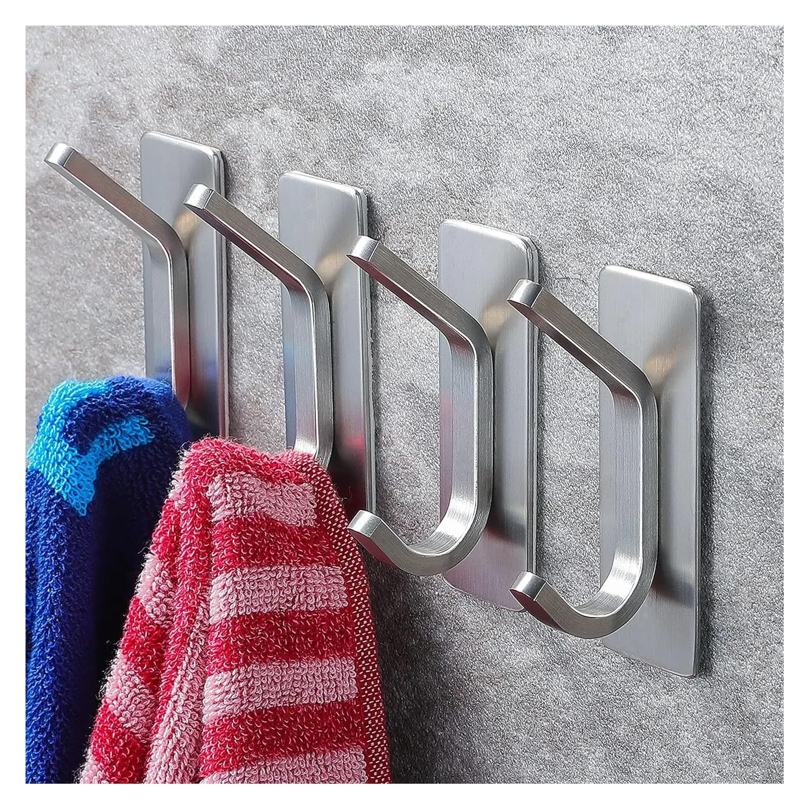 MKYYIOED Adhesive Hooks Towel Hooks Self Adhesive Bathroom 304 Stainless Steel Bathrobe Room Storage Hanger Strong Adhesion Stick Wall Hook(4 Pack Silver A)