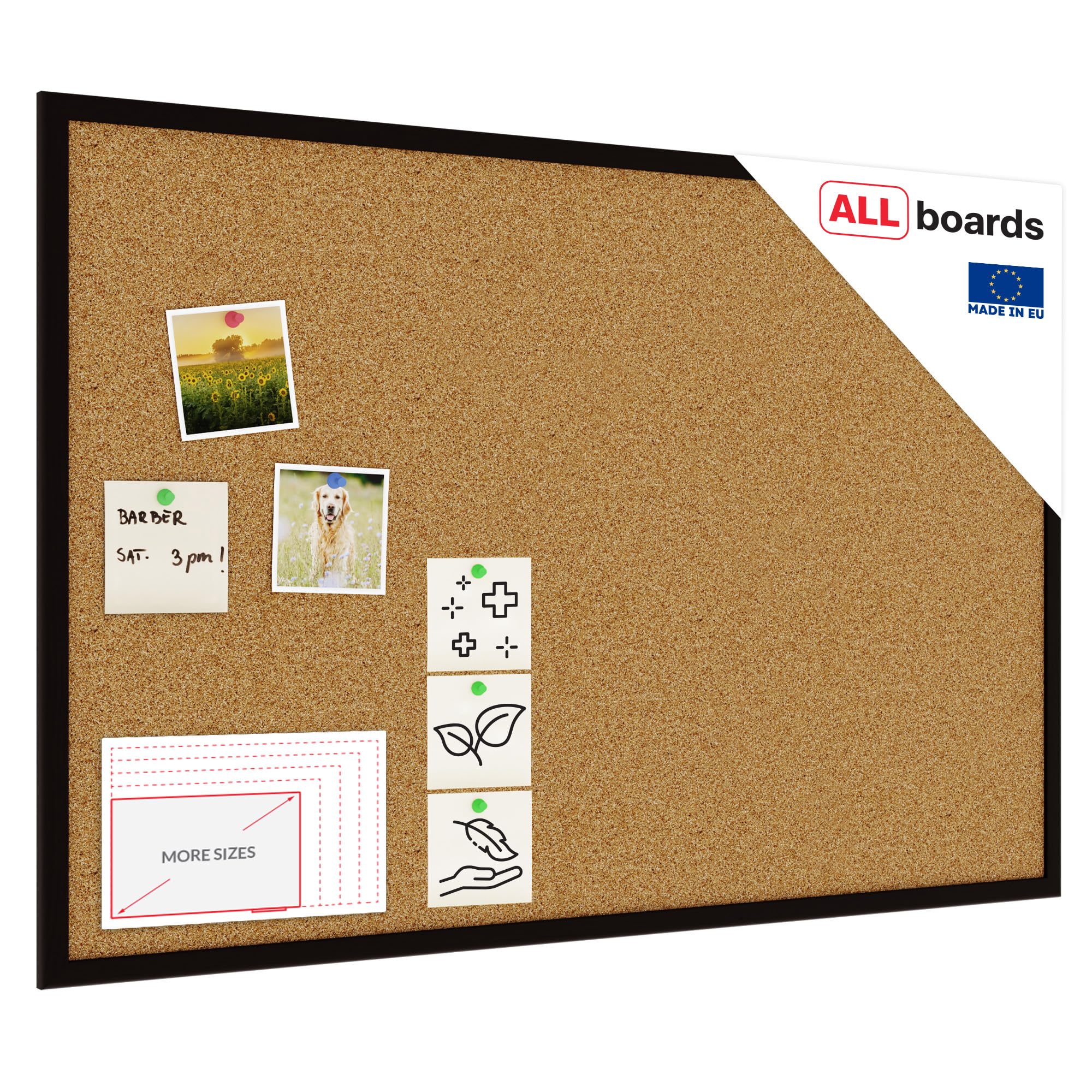 ALLboards Cork Board with Wooden Natural Black Frame 90x60cm, Corkboard Bulletin Board Notice Board โ image 1
