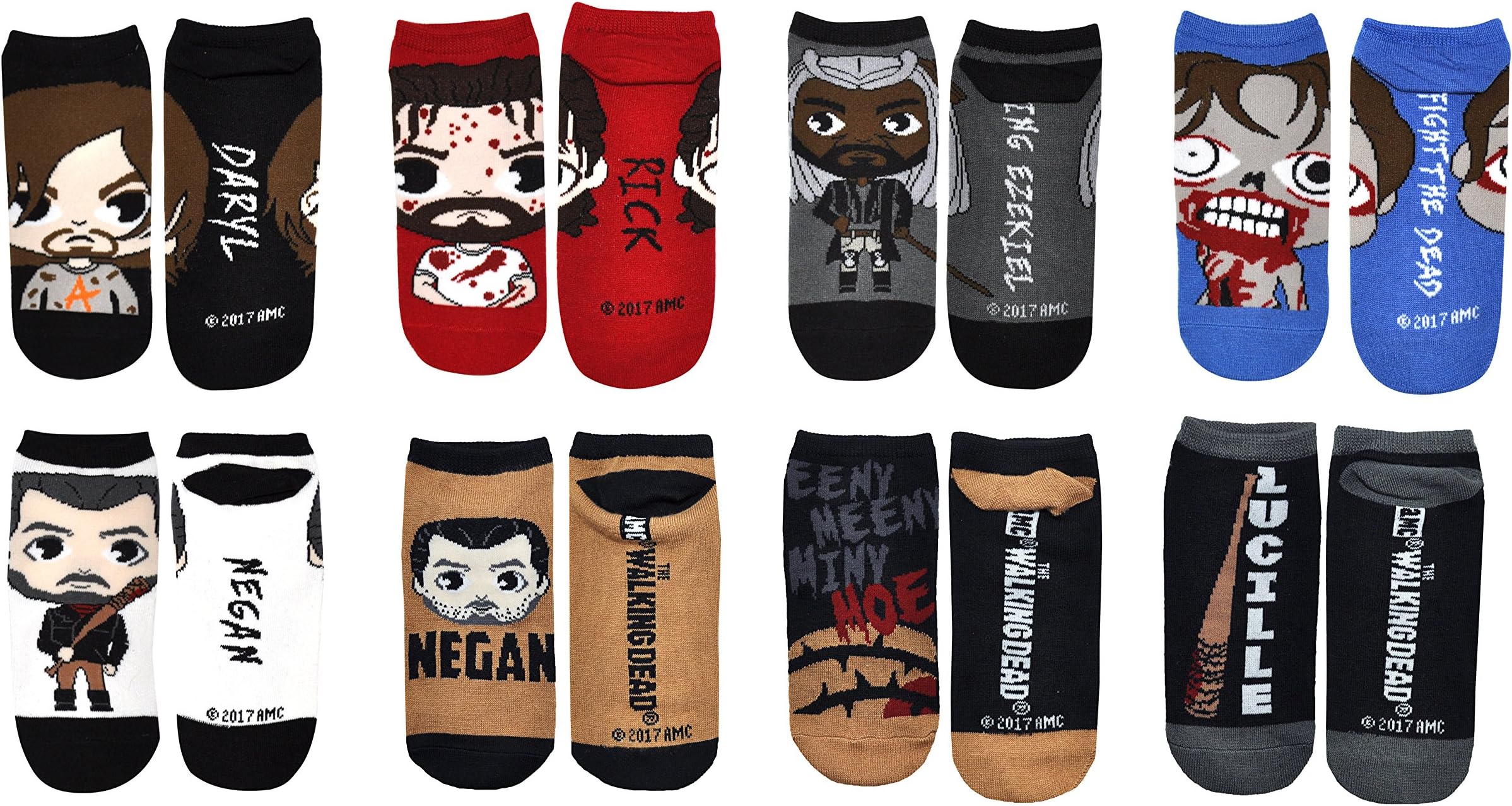 Everything Legwear The Walking Dead Socks (8 Pair) - (1 Size) Daryl Dixon, Rick Grimes, King Ezekiel, Walker, Negan, Lucille - TWD Novelty Low Cut Socks