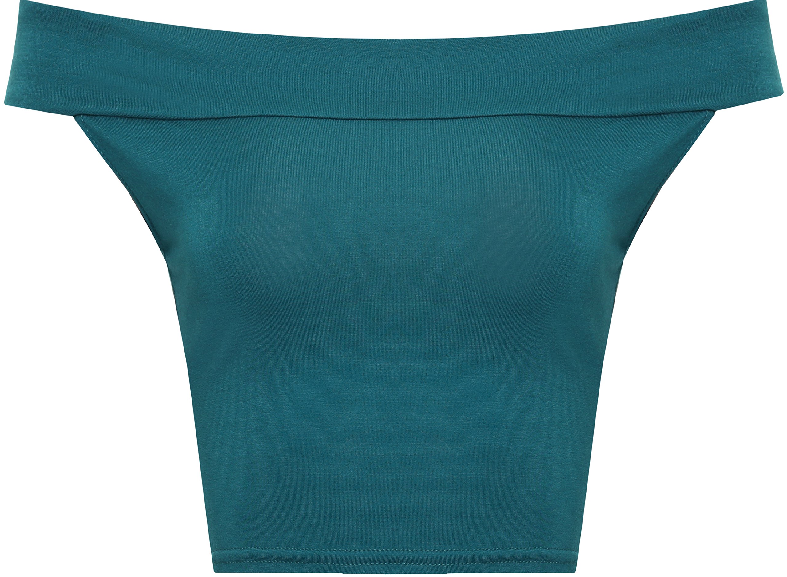 Wearall Women's Teal Off Shoulder Plain Short Crop Bandeau Open Cowl Neck Top - 12-14