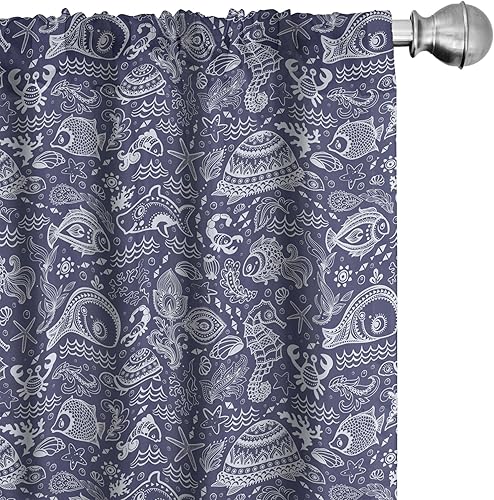 Miniatura 15 de Ambesonne - Cortinas retro para ventana, estilo de los años sesenta y setenta, diseño simétrico repetido de forma redonda geométrica, juego de 2