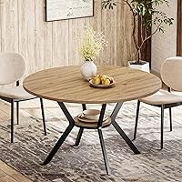 42 Inch Round Farmhouse Dining Table for 2-4, Storage Shelf Pedestal Kitchen Table, Wood Top Metal Base for Small Apartment Dining Room