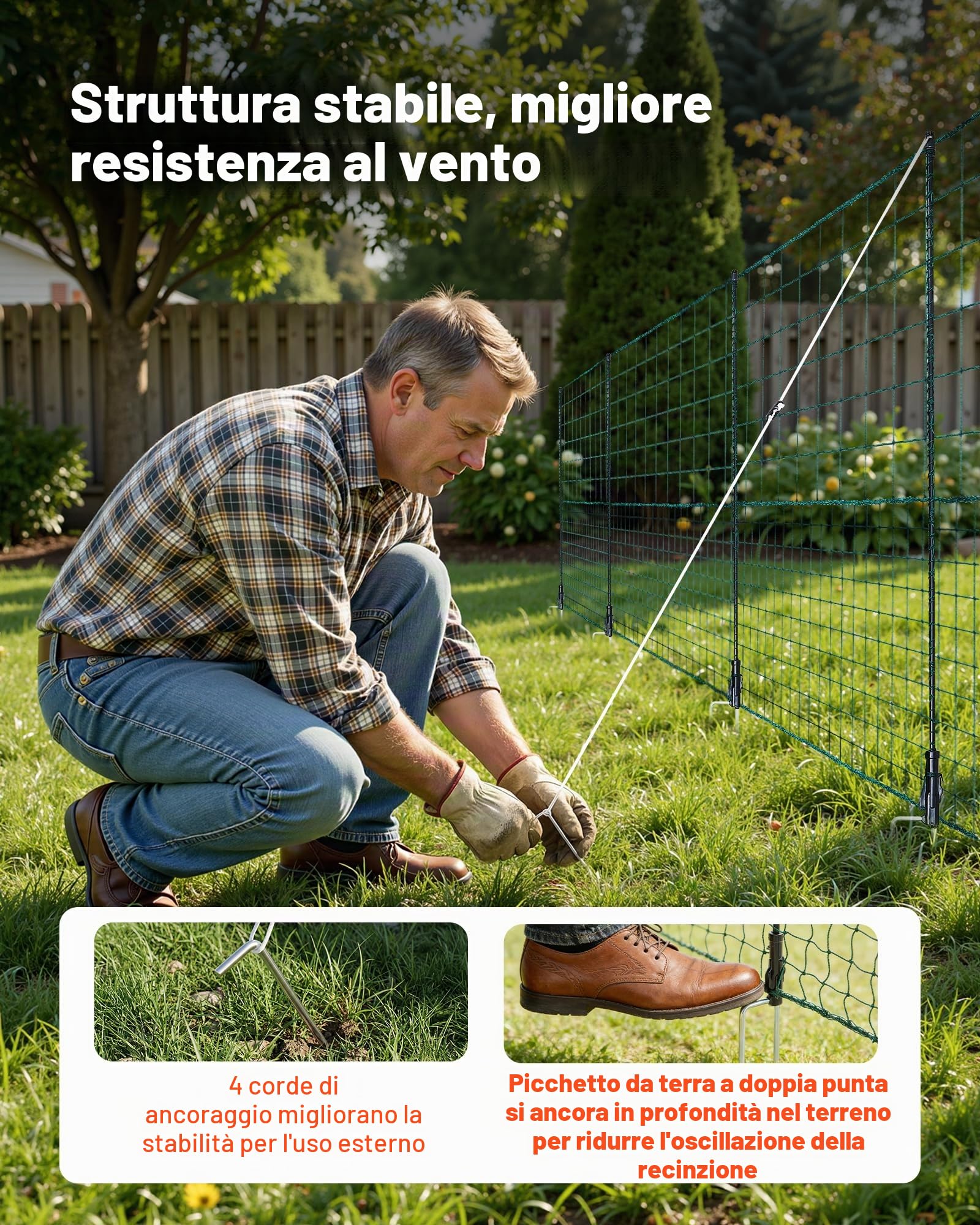 VEVOR Rete per Recinzione in Plastica, Recinzione Temporanea Flessibile 1,05 x 50 m, Rete di Sicurezza Rimovibile con Pali, Picchetti a Doppia Punta e Tiranti, Protezione per Aiuola Giardino Cortile