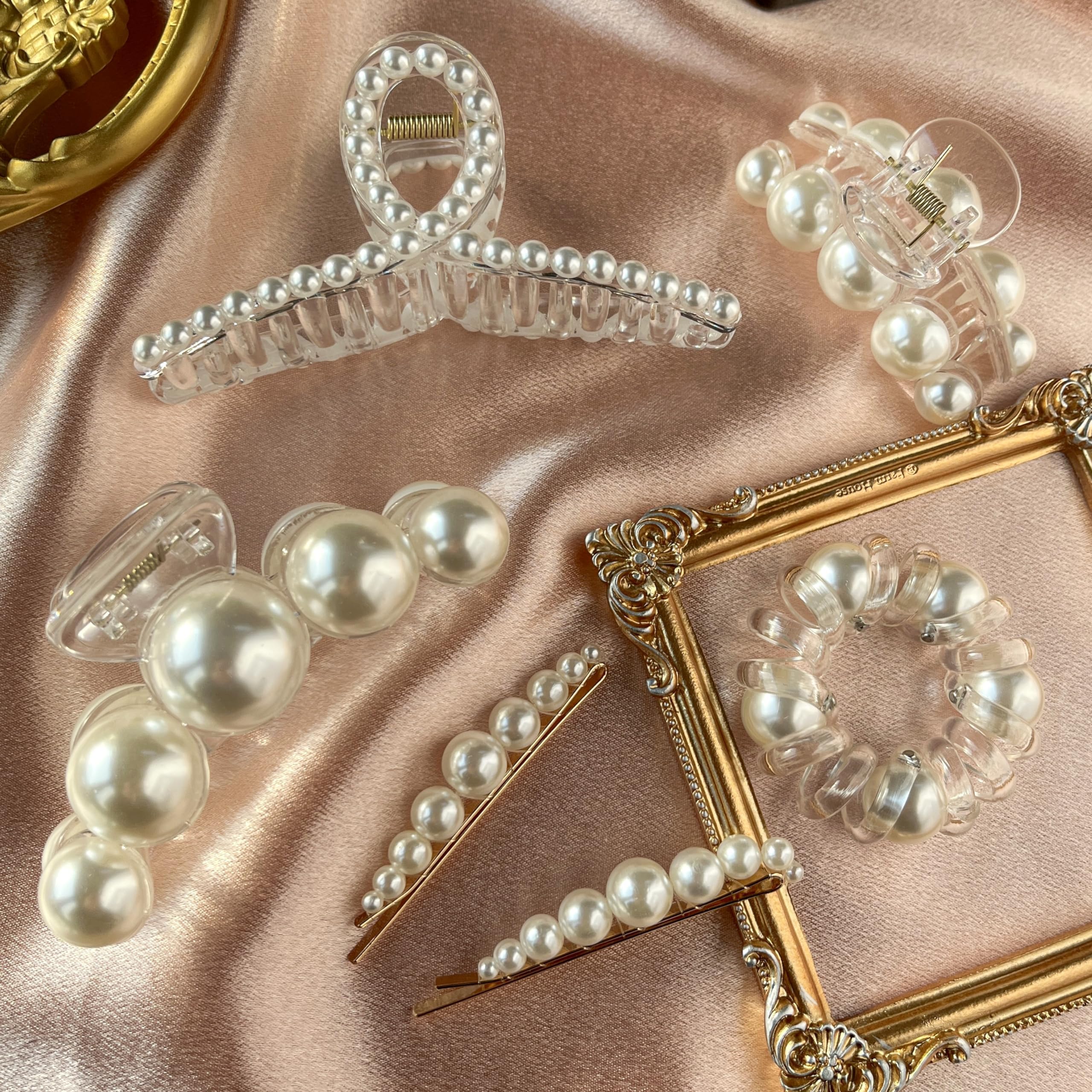 Amazon.com : GQLV Pearl Hair Accessories for Women/Girls - 6PCS Large ...