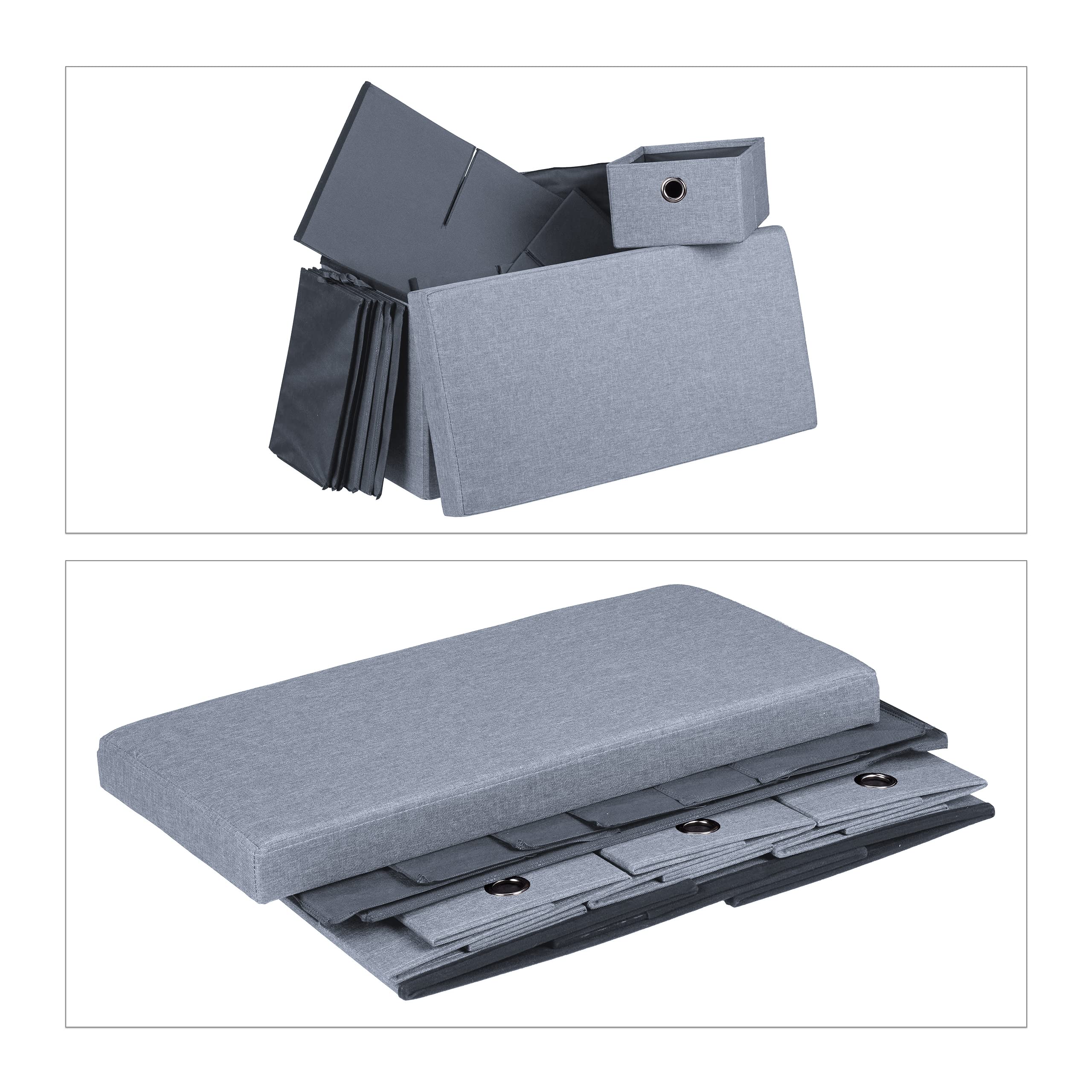 Relaxdays Panca Contenitore con 6 Cassetti, Pieghevole, Ingresso o Camera Letto, HLP: 39x76x38 cm, Porta Giochi, Grigio