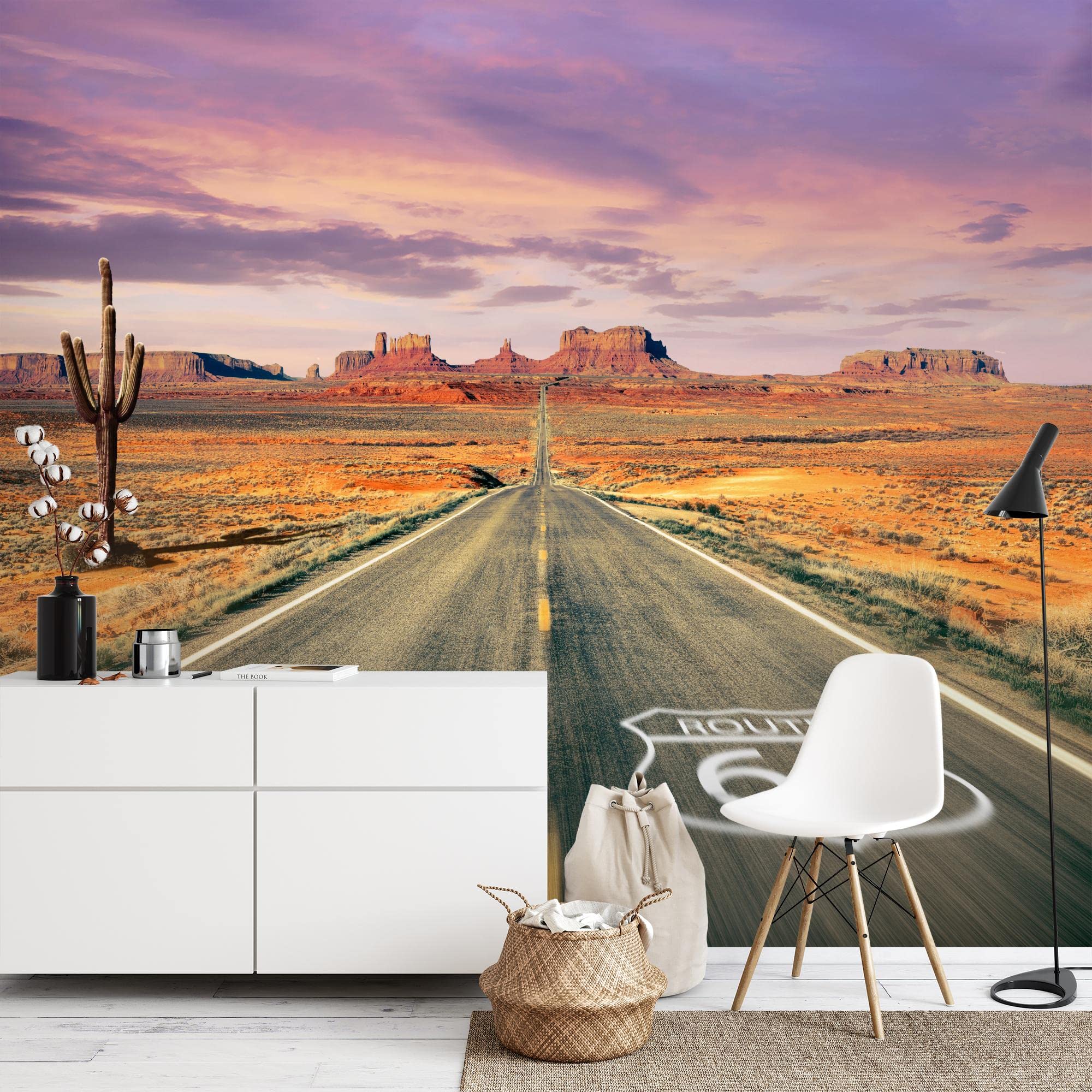 Runa Art Fototapete Route 66 352 x 250 cm Vlies Tapeten XXL Moderne Wandtapete Wohnzimmer Schlafzimmer Violett Braun Grau 9046011a