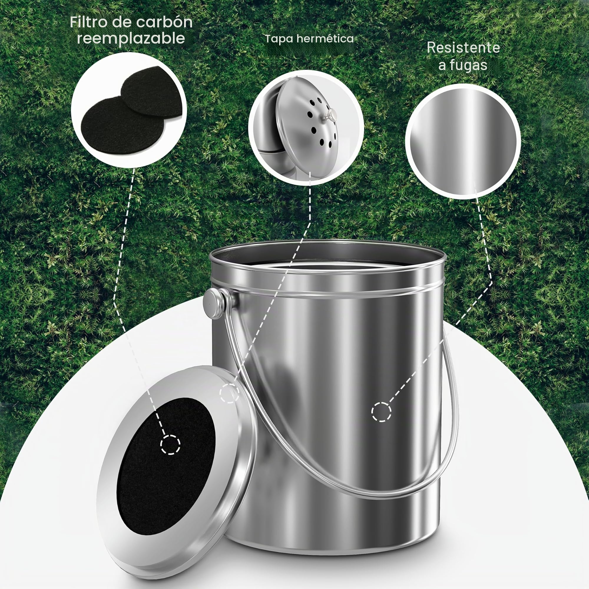 Acero Inoxidable Recipiente de Compost para hogar, 1.3 galones(5L) - por Utopia Kitchen