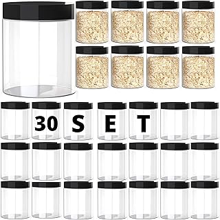 8oz Plastic Container with Lids 30 Pack BPA Free Bulk Clear 8oz Plastic Empty Refillable Round Sugar Scrub small 4 ounce Oz Plastic Containers Jars with Lids for Cosmetics, Lotions, Body Butters, Liquid Slime & Beauty Product
