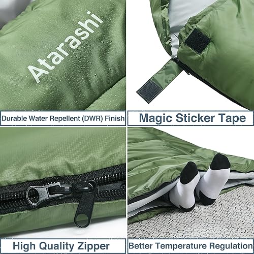 Miniatura 4 de Atarashi - Saco de dormir de camping para 4 estaciones para adultos, ligero, cálido, extragrande con saco de compresión - Ideal para senderismo,