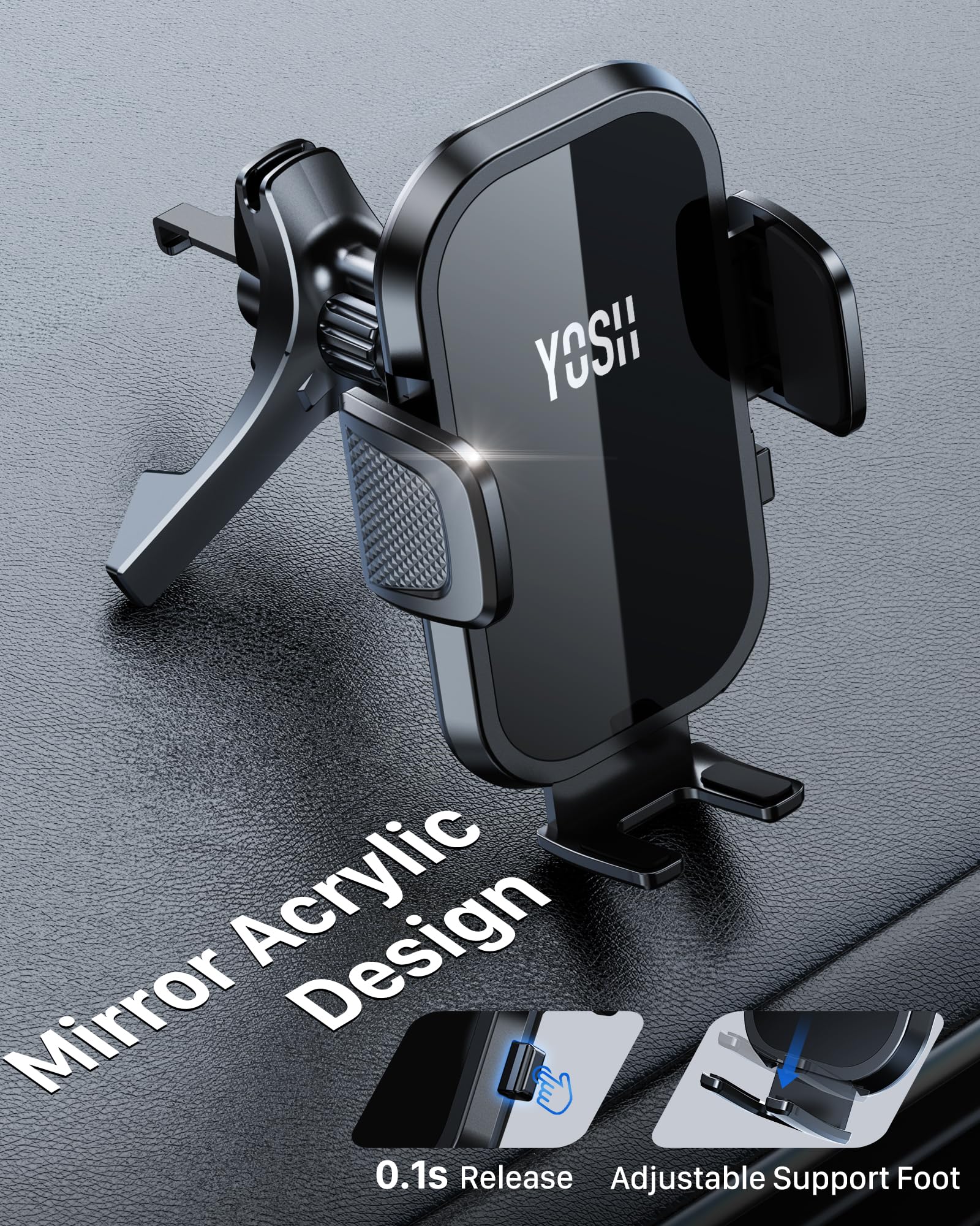 YOSH Mini Cooper Phone Holder for Round Air Vent, Fits Mini Cooper 2013‑2024, Audi A1/A3, Stable Triangle Support Mercedes Phone Holder, Big Phone Friendly for iPhone Samsung All 4.0''- 7.0'' Phones - 2