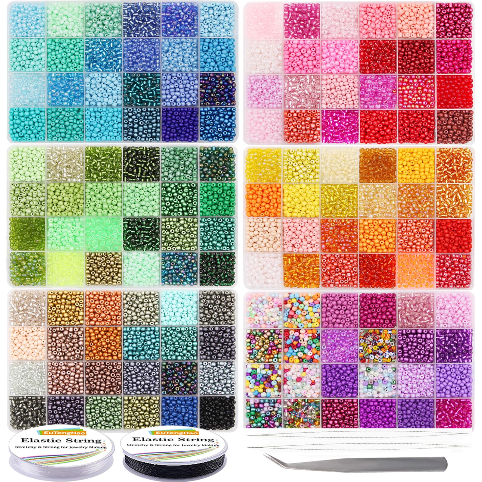 EuTengHao 28800pcs 4mm Multicolor Glass Seed Beads