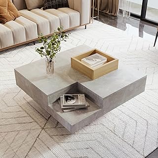 BTM Table Basse Salon, Moderne Design avec Boîte de Rangement Amovible, Table Basse Carrée Coffee Table, Bois & Gris, 72x72x30cm