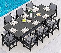 Vista 28 de SERWALL Juego de comedor al aire libre de 9 piezas, mesa y sillas de polietileno de alta densidad de 84 pulgadas para 8, juego de muebles de patio