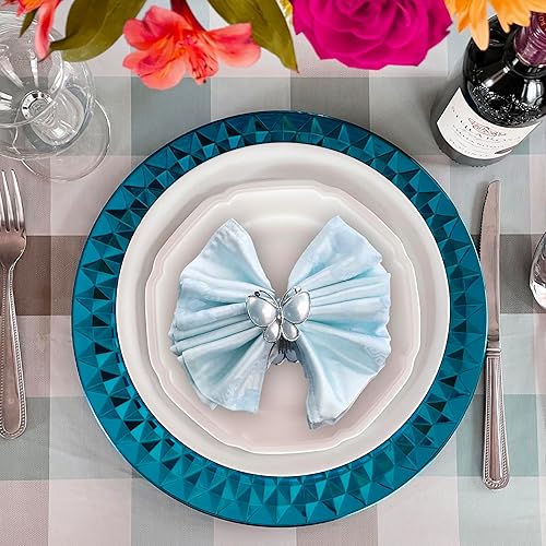 Miniatura 3 de Allgala Placas de carga, 13 pulgadas, paquete de 6 unidades de plástico resistente con patrón de diamante brillante para boda, turquesa, HD80406