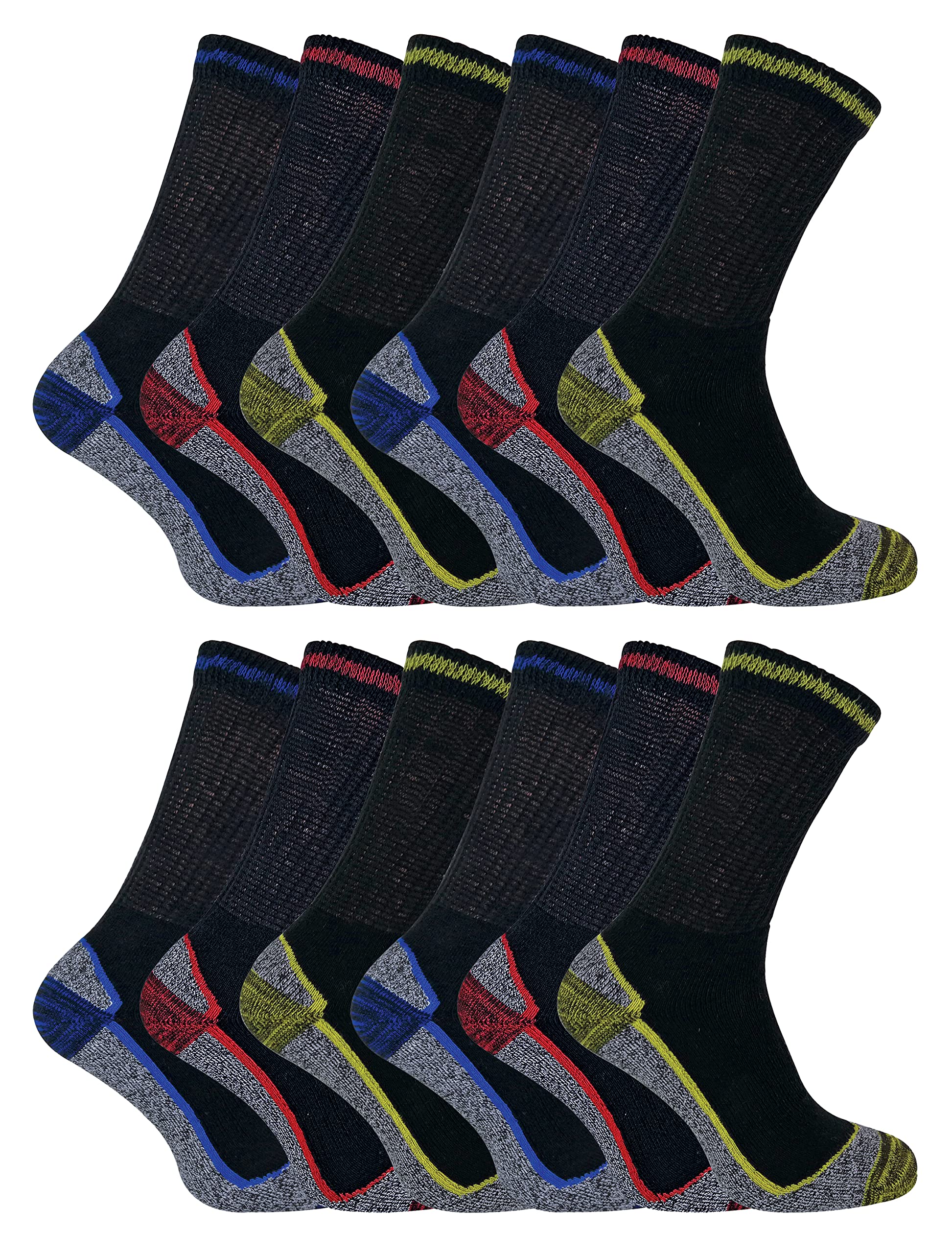 12 Pairs Bamboo Work Socks - Cushioned, Breathable, Moisture-Wicking, Reinforced Heel & Toe - Sock Snob - Size 4-11 UK