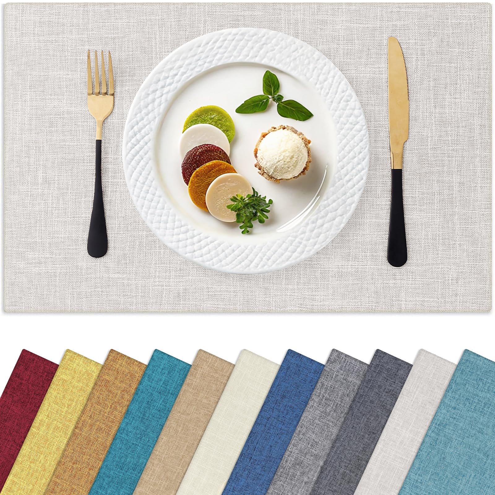Homaxy Cloths Placemats for Dining Table Set of 6, Heat Resistant Washable Cotton Linen Blend Table Mats, Easy to Clean Place Mats for Indoor Outdoor