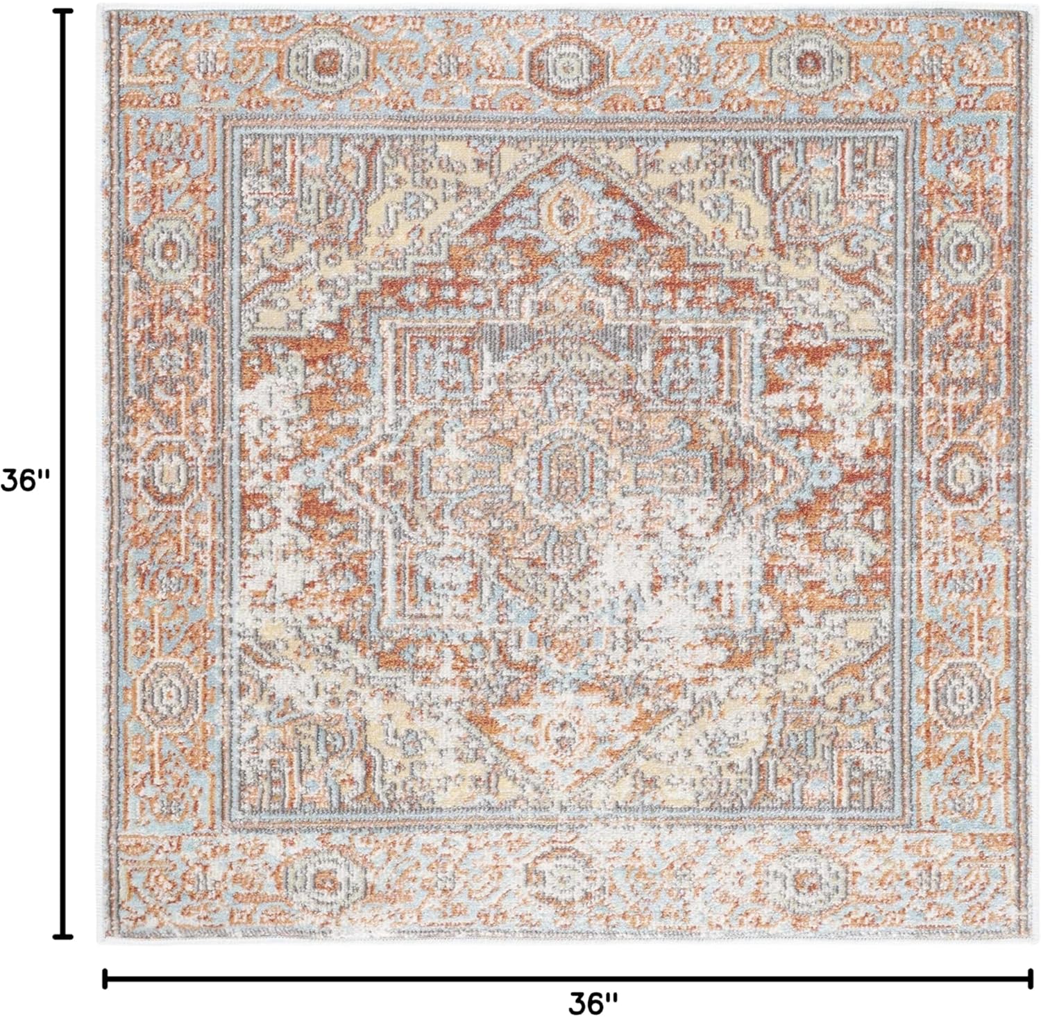 Safavieh Aria Collection Area Rug - 3' Square, Rust & Taupe, Oriental Medallion Distressed Design, Non-Shedding & Easy Care, Ideal for High Traffic Areas in Living Room, Bedroom (ARA580P)
