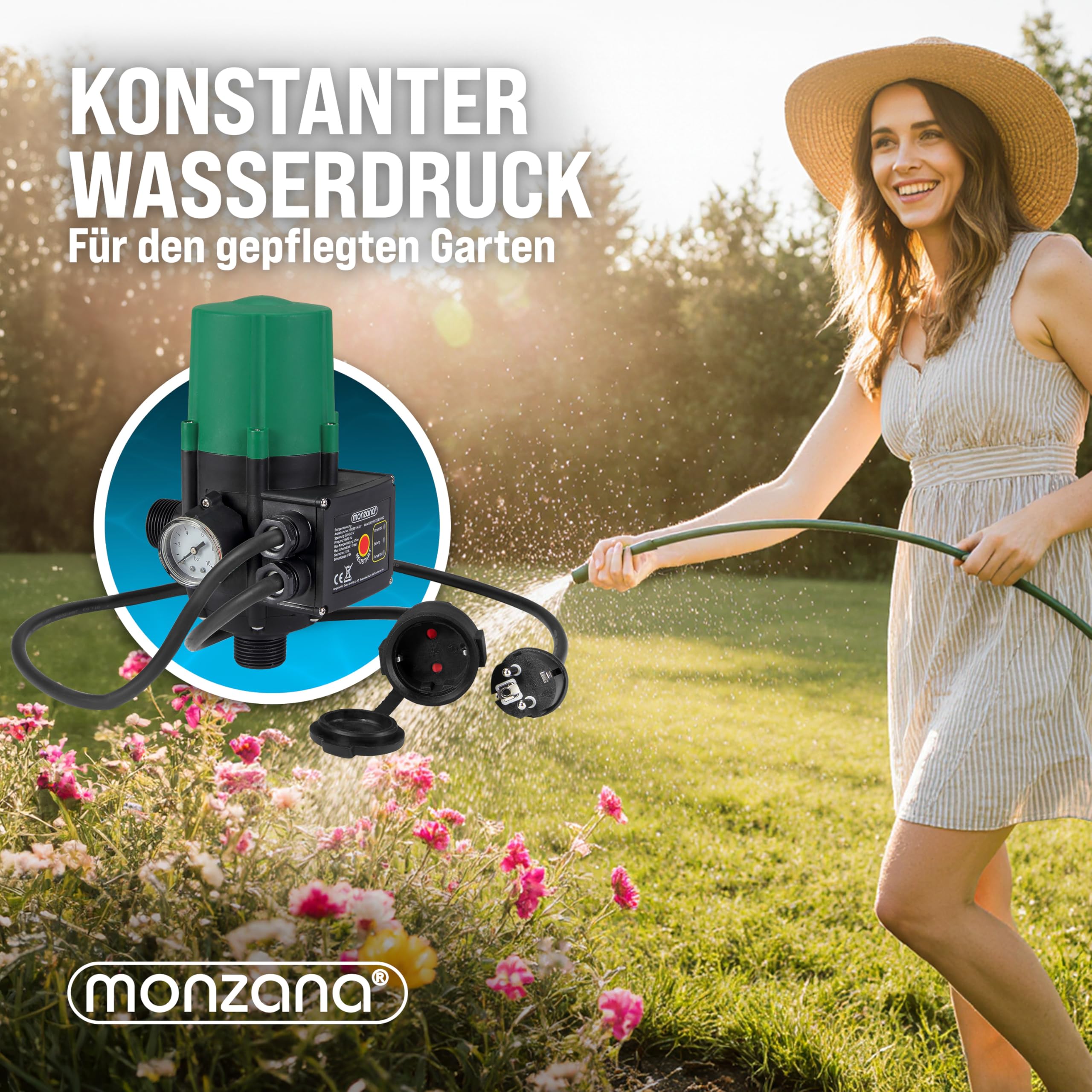 MONZANA® Pumpensteuerung Trockenlaufschutz 10 bar Druckschalter Hauswasserwerk Pumpendruckregler Pumpenschalter Druckwächter Baranzeige mit Kabel